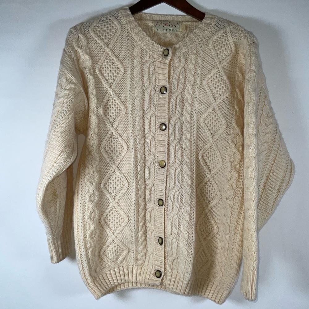BLARNEY Vitage 100% Wool Cardigan Fisherman Sweater